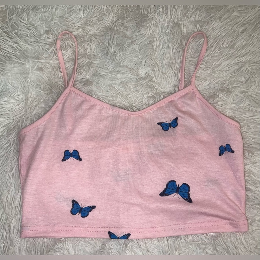 Pink Butterfly Crop Top